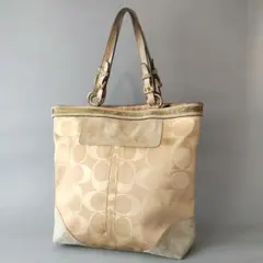 【クリーニング済】COACH コーチ シグネチャー サテン A4・肩掛け可