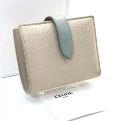 極美品◆CELINE スモールストラップウォレット バイカラー グレー ブルー CELINE - CELINE 財布 二つ折り ストラップ ウォレット バイ