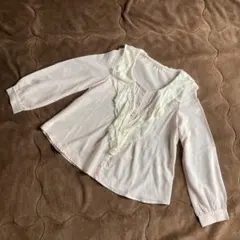 レディース 長袖ブラウス レースフリル ピンクベージュ