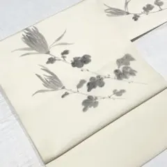 あ*ひ様 G12⭐️正絹　９寸名古屋帯　墨　草花柄