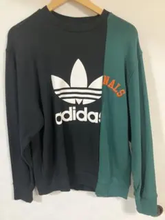 アディダス　スウェット　リメイク風　切替　デカロゴ　刺繍　太アーム　バイカラー