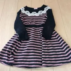 mezzo piano 黒とピンクのストライプワンピース