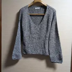 GALERIE VIE グレー Vネック 長袖ニット・COTTON