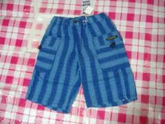 F.O.KIDS　140ｃｍ新品五分丈パンツ　青×水色ストライプ　綿100％