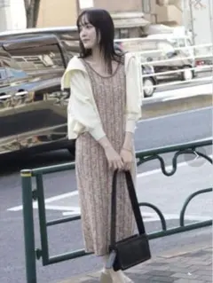 値下げ　美品　LAGUNAMOON　ラグナムーン　ツイードニットワンピース