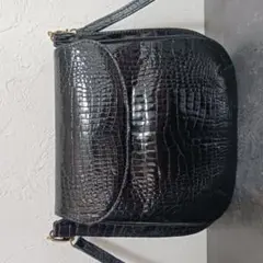 ブラック クロコ　レザー ショルダーバッグ