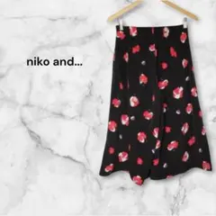 niko and... 花柄ワイドパンツ 七部丈 ブラック L