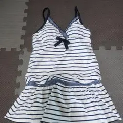 女の子 ワンピース水着 白とネイビー ストライプ