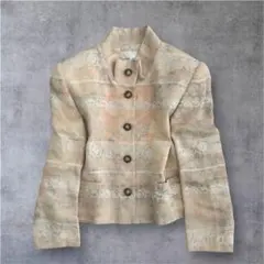 【シルク混】総柄 ジャガード ノーカラージャケット ミラノ 刺繍 エレガント