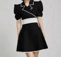 rienda テーラードカラーミニフレアハーフニットワンピース