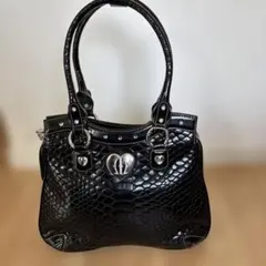 ミケランジェロ パッチワーク バッグ ビジュー 蝶 ハート 黒 クロコ型 