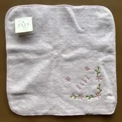 ELLE 花刺繍 タオルハンカチ ピンク