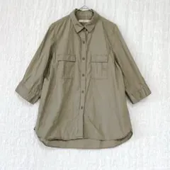 2995 shuca シュカ　ミリタリー風シャツ　チュニック丈　綿　七分袖　L