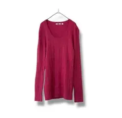 ユニクロ カシミヤブレンド XL ケーブルＵネックセーター ピンク　長袖 美品