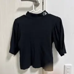 ハイネック パフスリーブ リブカットソー ブラック