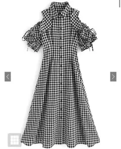 GRL ギンガムチェック柄ショルダーオープンフリルワンピース[ta056] L