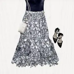 rienda カットワークスカート フレア 花柄 上品 フェミニン S
