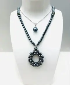 1粒グレーパール &グレーパールビーズ ネックレス セット