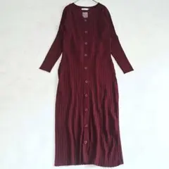 A2177 オーバーイー タイト風ワイドリブニットワンピース96 バーガンディ