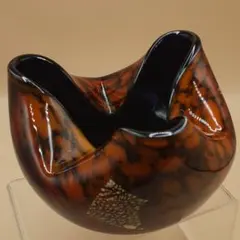 昭和レトロ　カメイガラス　吹きガラス　べっ甲柄　本金箔　硝子灰皿　花器　オブジェ