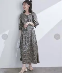 vis フラワープリントパワショルワンピース ロングワンピース