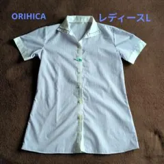 ORIHICA レディース L半袖シャツ パープルストライプ