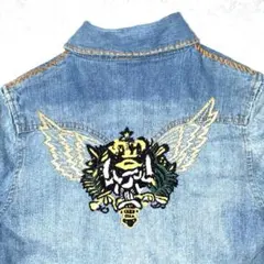00s archive gladnews 羽根 王冠 刺繍 デニムシャツ Y2Kのサムネイル