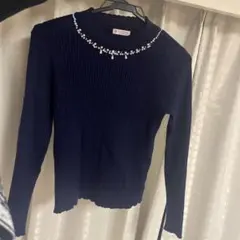 axes femme ネイビー リブニット 長袖