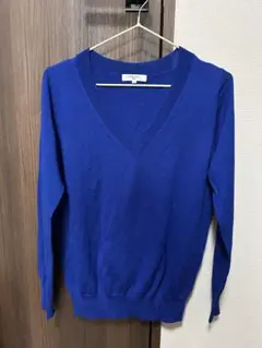NATURAL BEAUTY BASIC 青 Vネック ニット M