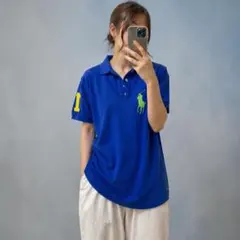 ポロラルフローレン ポロシャツ XL ビッグポニー ナンバリング ブルー 鹿の子