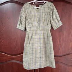チェック柄 半袖ワンピース S