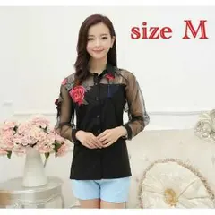 ☆トレンド☆  花柄 シースルー ZARA系 トップス レディース ブラックM