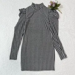 SHEIN ハイネック 総柄 パフスリーブ ミニ ワンピース チュニック XS