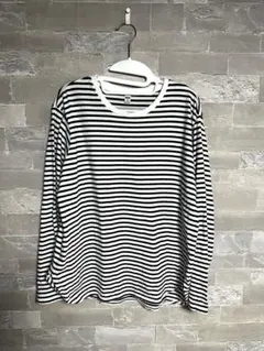 【美品】UNIQLO ソフトコットンボーダーラウンドヘムT M ロンT