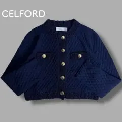 セルフォード CELFORD カーディガン クロップド ツイード風 ネイビー
