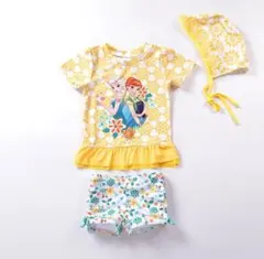 ☆新品水着　アナ雪　ラッシュガード　キャップ付き3点セット　110cm