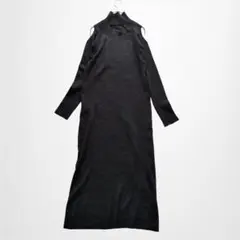 ジーナシス ニットロングワンピース オープンショルダーフロントカット ハイネック