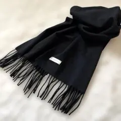 美品　カシミア　ブラック　フリンジ付き　　　ストール　黒