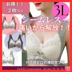 【3L☆2枚】グレー　×　ブルー　シームレスブラ　ナイトブラ　ノンワイヤー