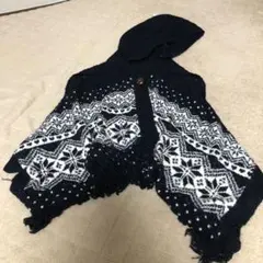 ポンポネットポンチョフード付きネイビー雪の結晶140㎝