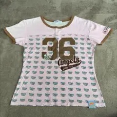 エンジェルブルー　半袖　総柄　平成レトロ　y2k 半袖　Tシャツ　なかむら君のサムネイル