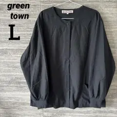green town◎ノーカラージャケット海外古着 ブラックL美品オーバーサイズ