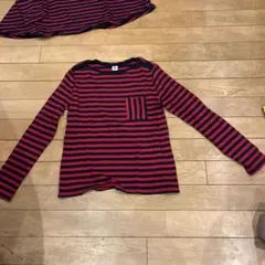 Petit Bateau赤と黒ストライプ 長袖カットソー ポケット付き