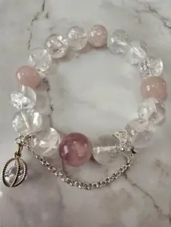 h*2様 ピンクアゼツライト、ピンクマイカ、ローズクォーツ 天然石 ブレスレット