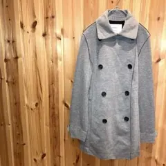 【プレステ】ピーコート　ジャケット　薄地　ダブルボタン　紐ベルト付　グレー系