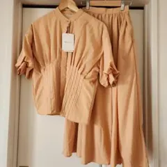 ミラオーウェン　ボリュームスリーブブラウス&フレアギャザースカート　セットアップ