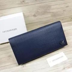 CK カルバンクライン 定価2万2000円 新品 ネイビー 二つ折り長財布 牛革