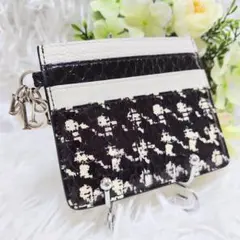 極美品✨ディオール◇希少デザインパイソンMIXカードケース　銀金具バイカラー白黒