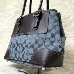 COACH Signature Tote Bag Blue Leather