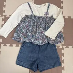 SLAP SLIP ×プティマイン　花柄トップス　デニム通学セット 120 春